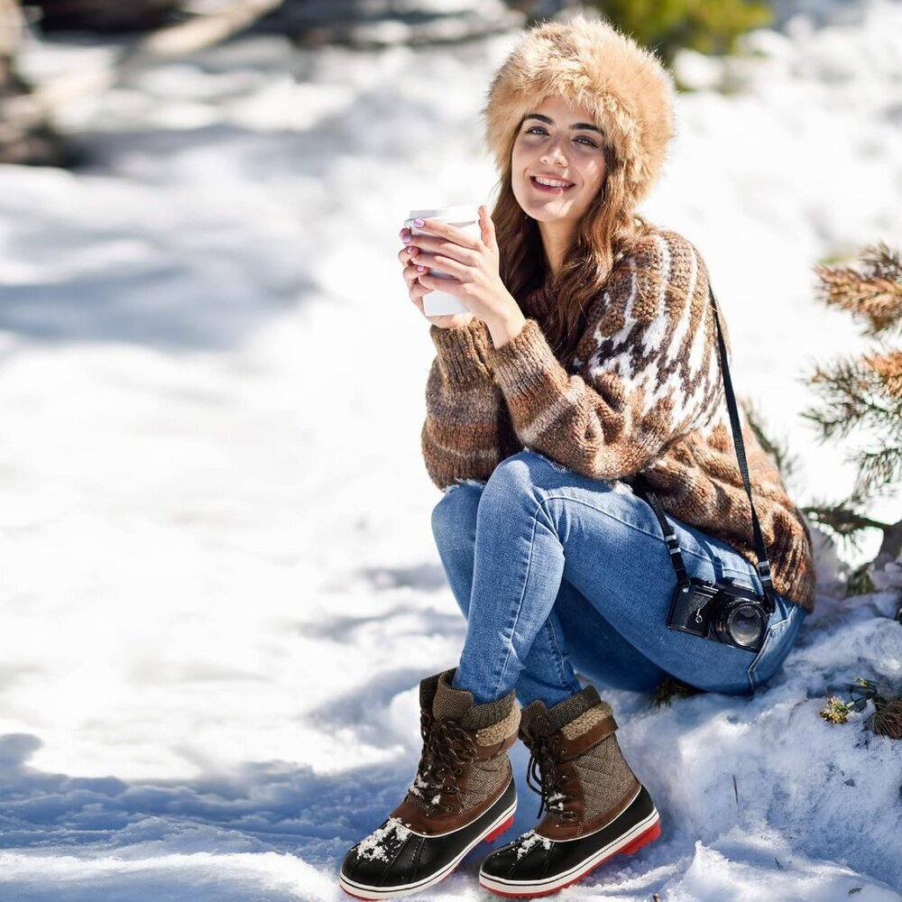 Women’s Brown Winter Snow Boots Mid Calf Waterproof Warm Outdoor Shoes - Picture 5 of 7